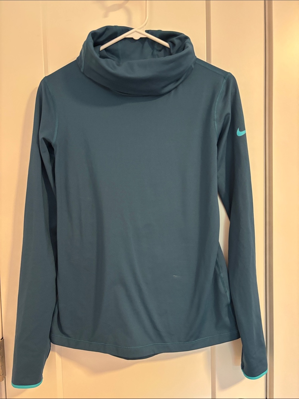 Nike Teal Blue Long-Sleeve Cowl Neck Fleece Lined Dri Fit Top